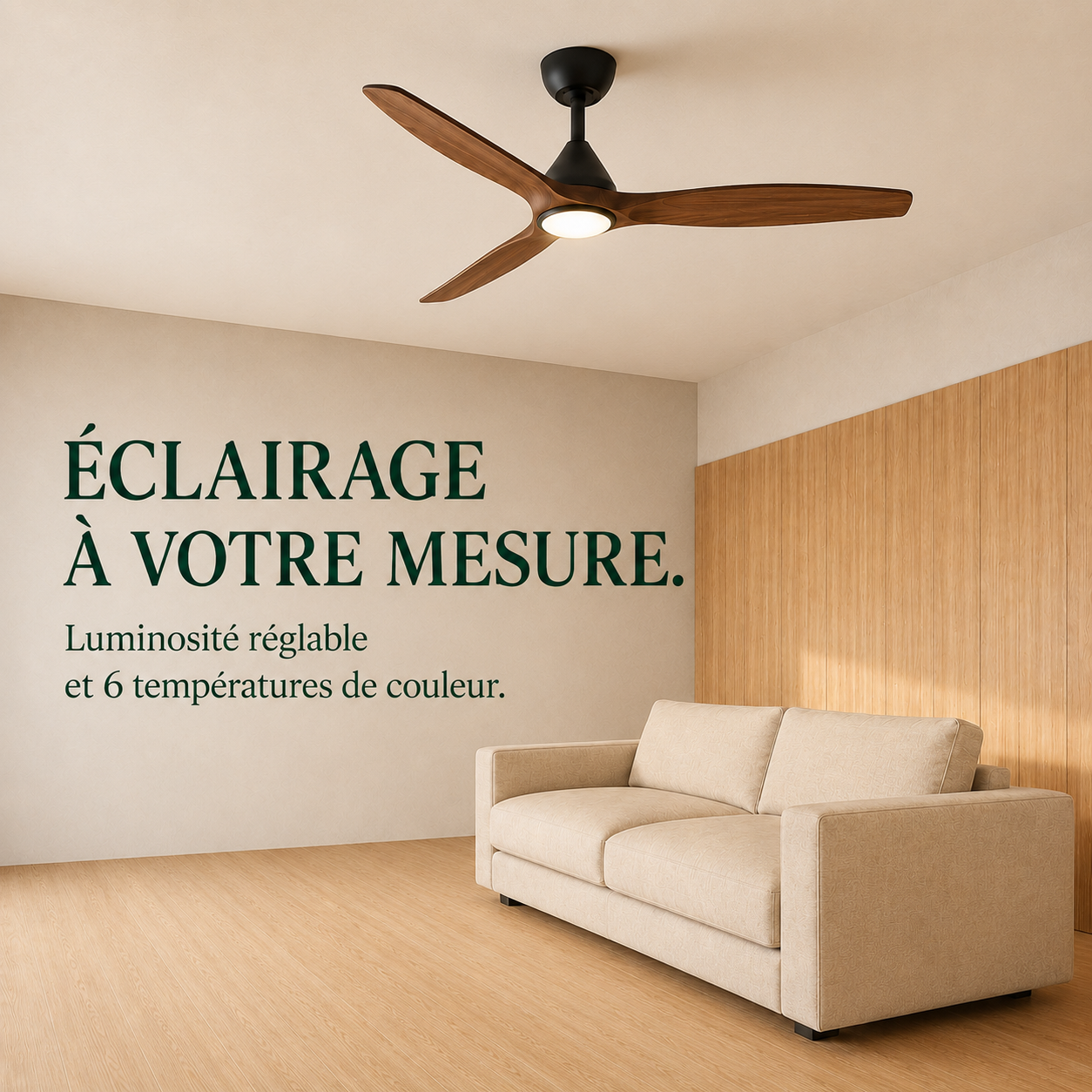 Ventilateur de plafond Dolomiti en bois (132 cm / 112 cm)