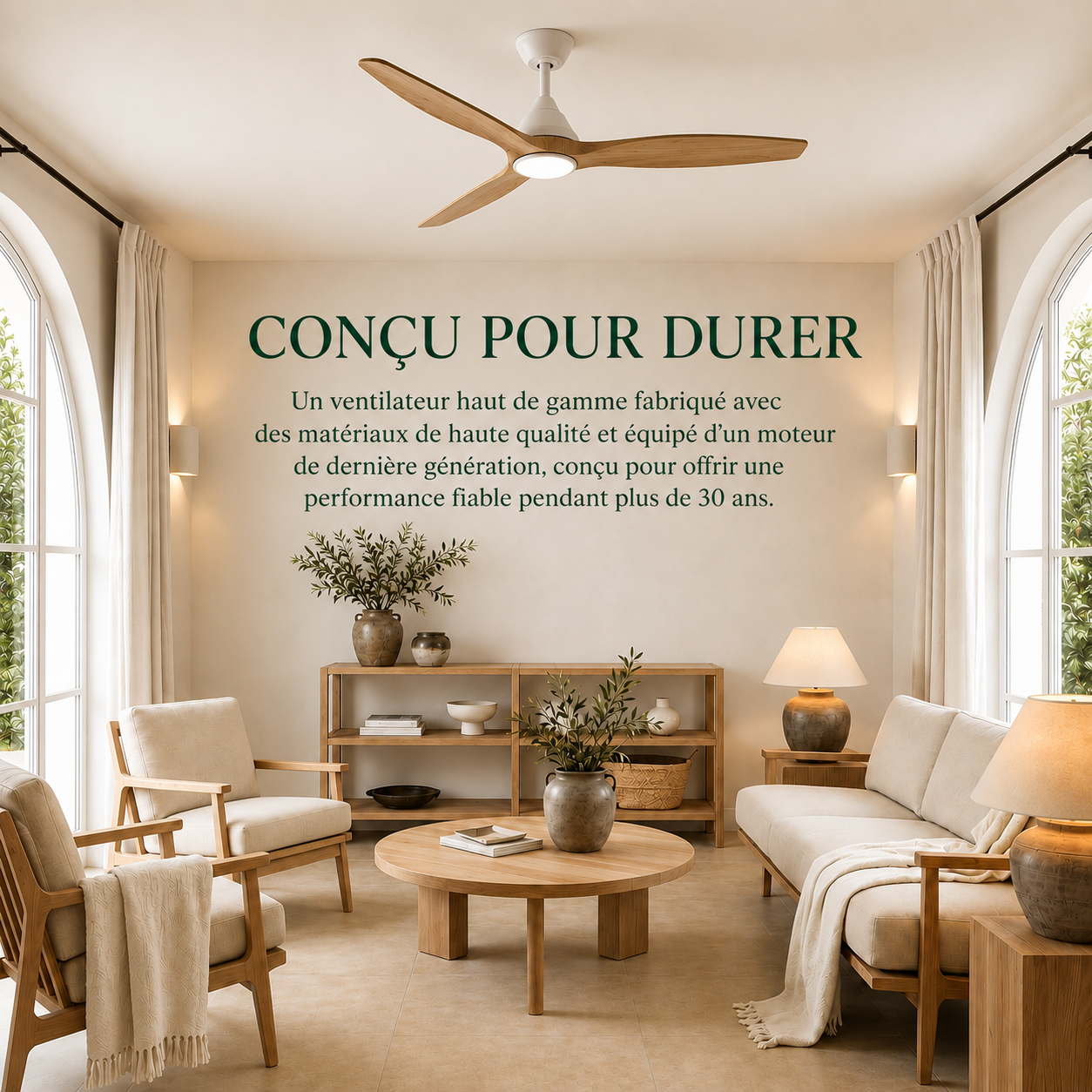 Ventilateur de plafond Dolomiti en bois (132 cm / 112 cm)