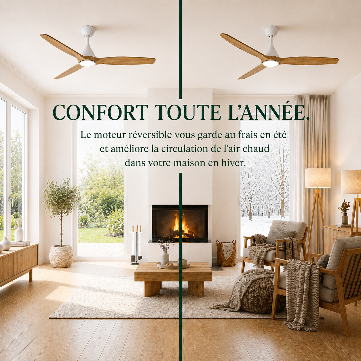 Ventilateur de plafond Dolomiti en bois (132 cm / 112 cm)