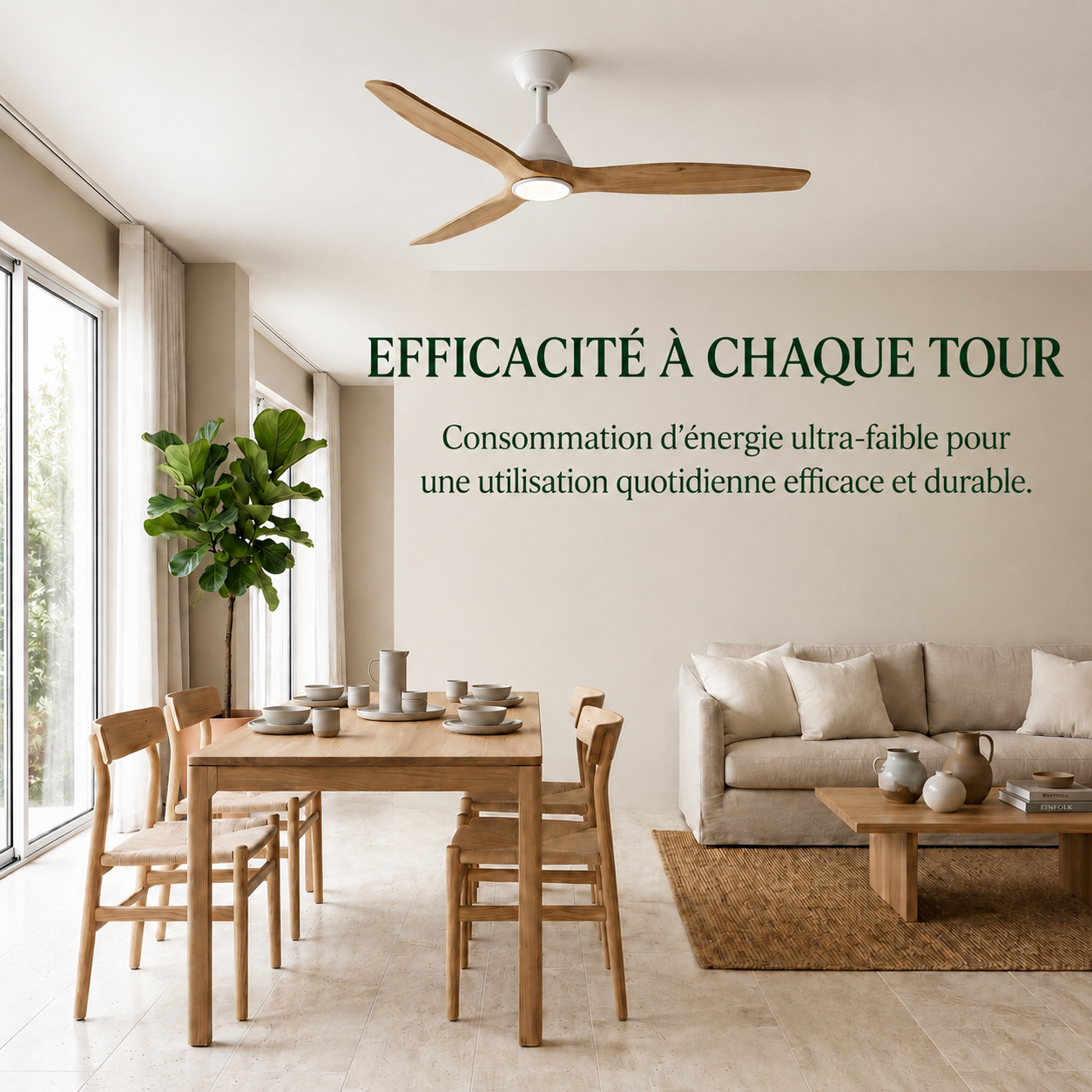 Ventilateur de plafond Dolomiti en bois (132 cm / 112 cm)