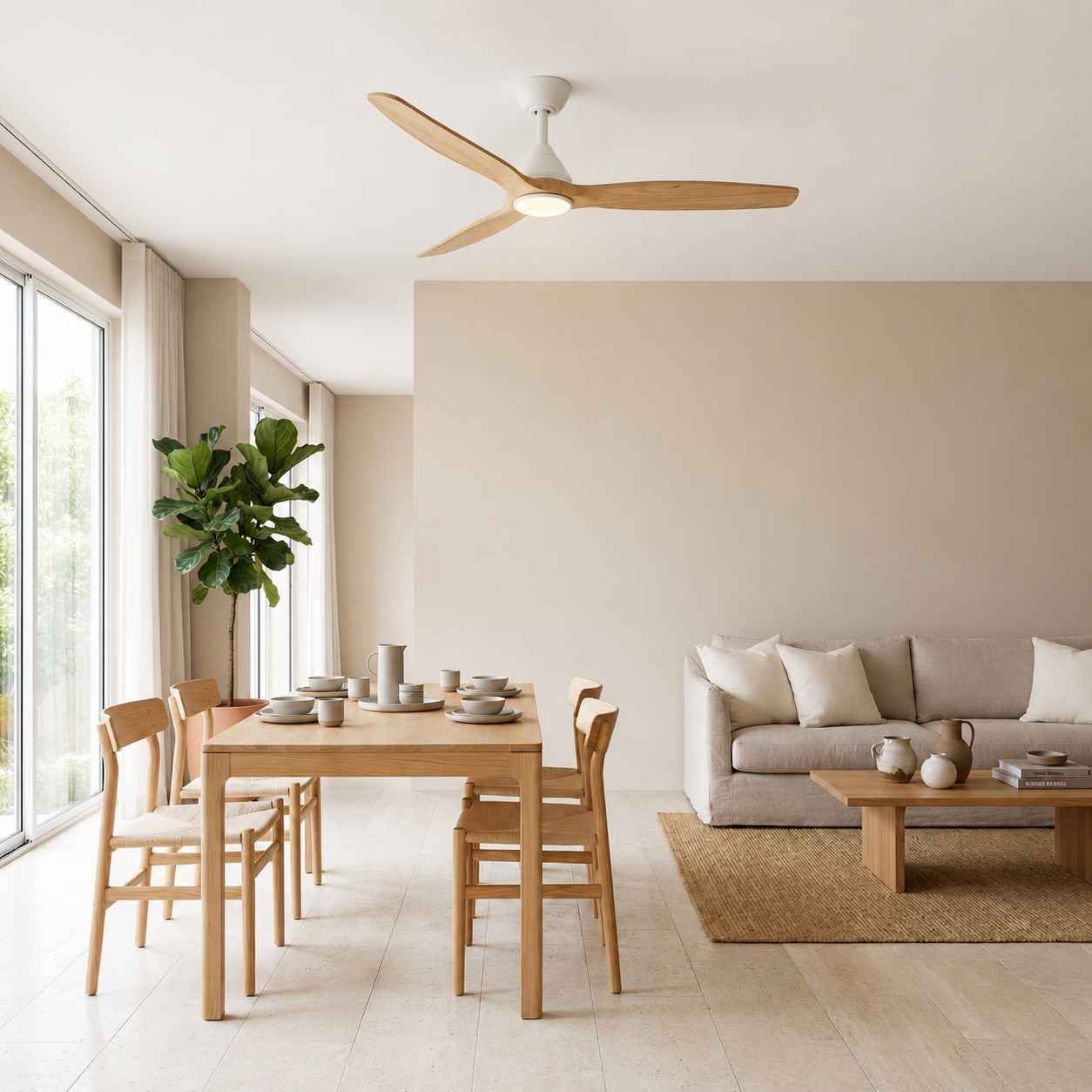 Ventilateur de plafond Dolomiti en bois (132 cm / 112 cm)