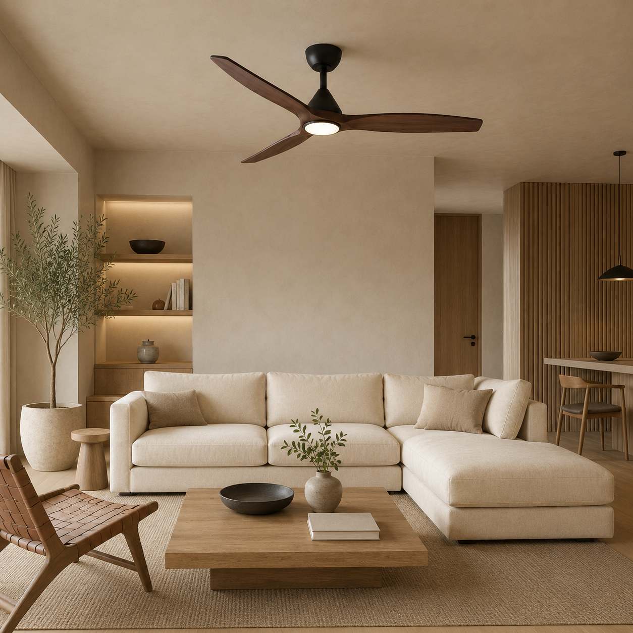 Ventilateur de plafond Dolomiti en bois (132 cm / 112 cm)